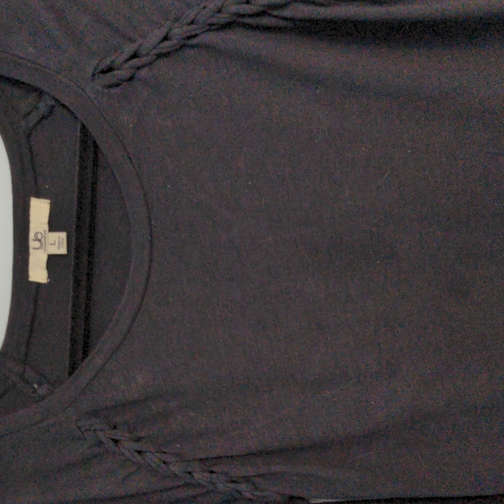 Ya Los Angeles Sz L Black Cotton Rayon Top with braiding detail New without tags
